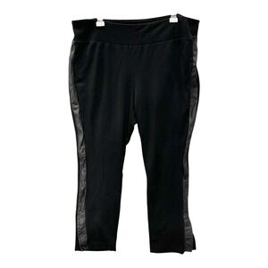 EILEEN FISHER Sz 1X Black Tencel Pull On Lamb Leather Side Panel Slit Leg Pants